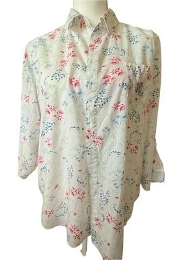 Ralph Lauren White Floral Button-Down Shirt with Pink & Blue Accents